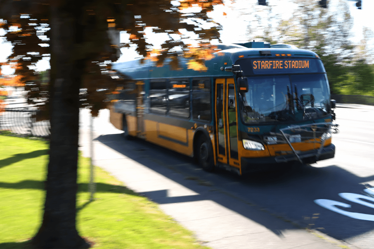 Bus traveling to Starfire Stadium