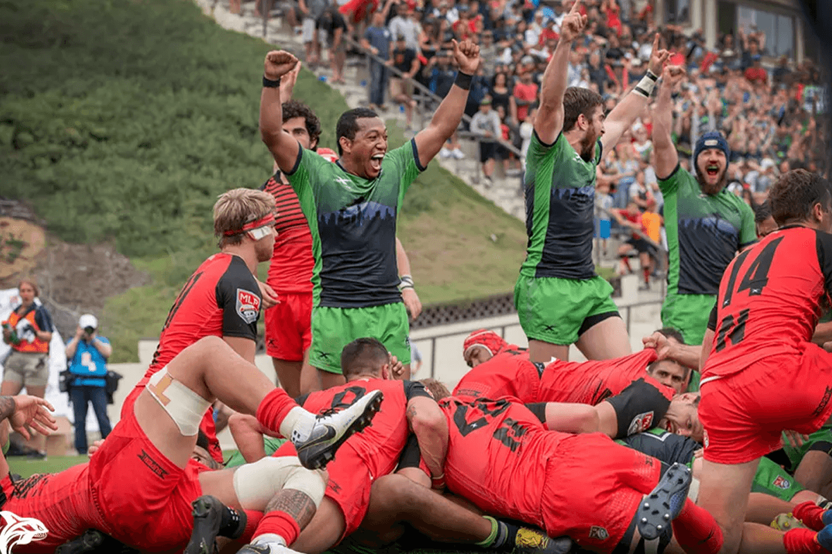Seattle Seawolves players celebrate after winning the 2019 Major League Rugby championship.
