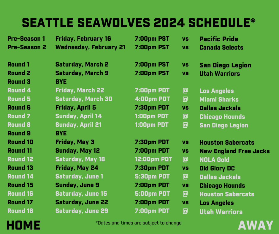 2024 SEATTLE SEAWOLVES SEASON SCHEDULE Seattle Seawolves